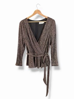 Eliza J Metallic Faux Wrap Party Top Plus Size 18 Bronze Shimmer Holiday Wedding